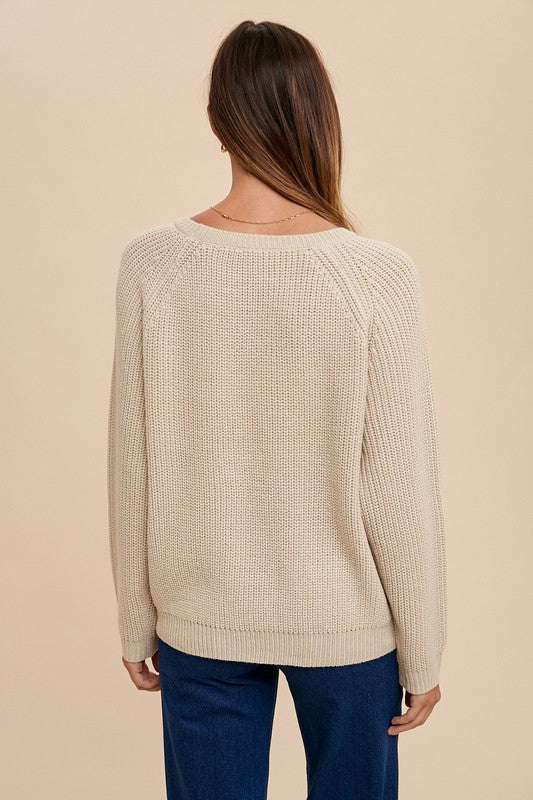 Annie Wear HELLO Embroidered Raglan Sleeve Sweater - Brittney MADE