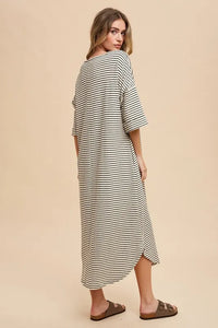 Annie Wear Striped Round Neck Terry Midi Dress - Brittney MADE