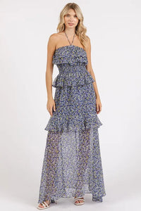 Mittoshop Ruffled Smocked Floral Halter Neck Maxi Dress - Brittney MADE