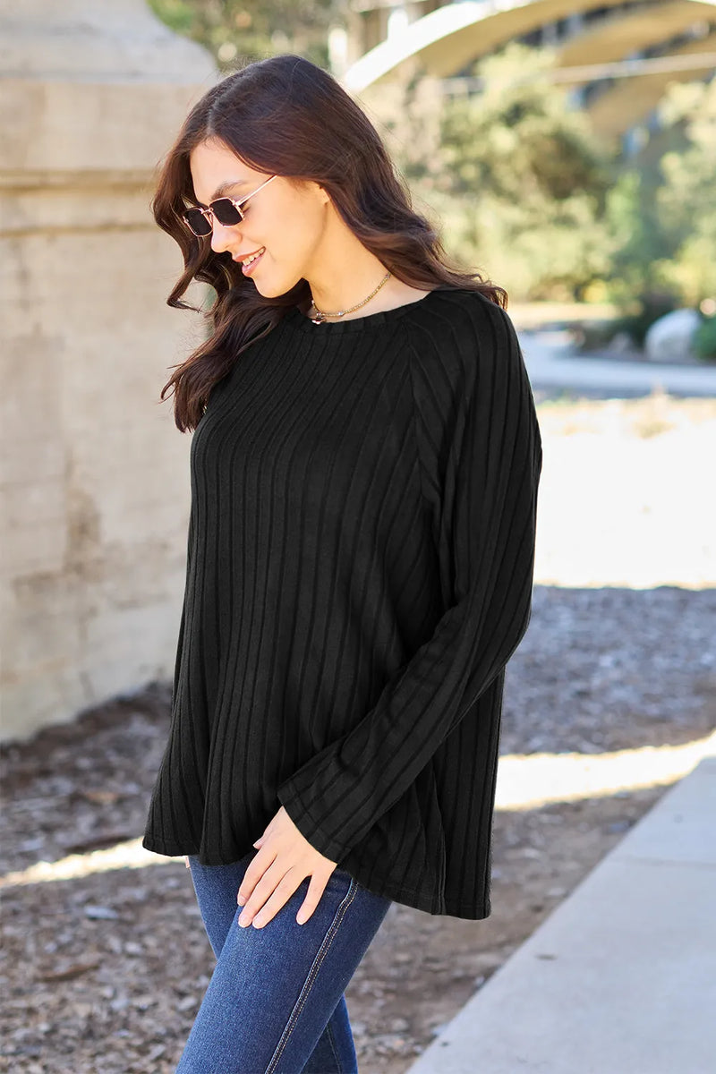 Basic Bae Full Size Ribbed Round Neck Long Sleeve Knit Top - Brittney MADE