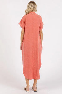 Mittoshop Mineral Wash V Neck Button Up Midi Shirt Dress - Brittney MADE