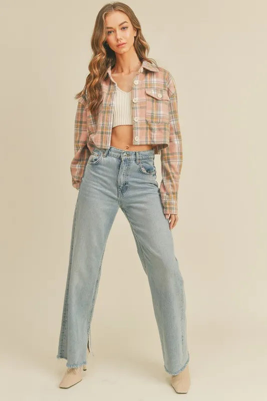 MABLE Plaid Flannel Crop Shacket - Brittney MADE