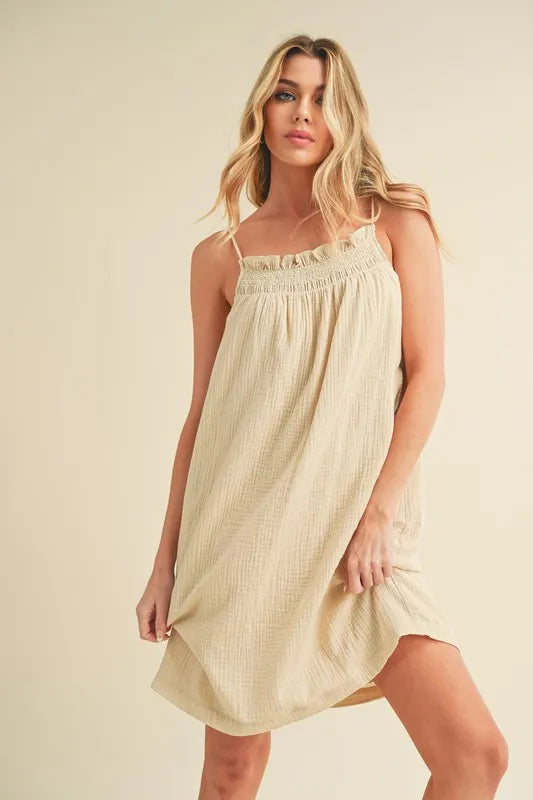 Aemi + Co Embroidered Trim Gauze Square Neck Mini Cami Dress - Brittney MADE