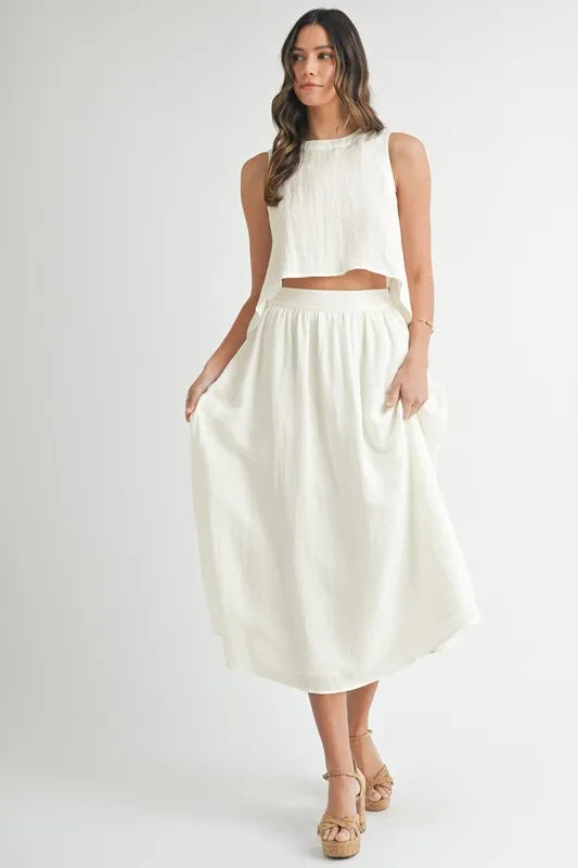 MABLE Wrinkled Round Neck Swing Top and Skirt Set - Brittney MADE