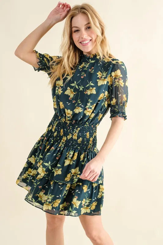 And The Why Floral Print Smocked Waist Mini Dress - Brittney MADE