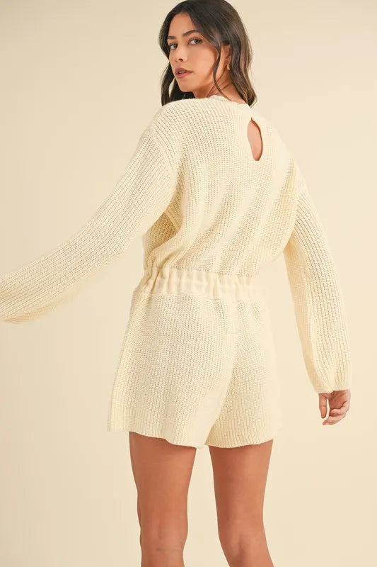 MABLE Round Neck Long Sleeve Sweater Romper - Brittney MADE