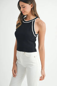 MABLE Contrast Trim Grecian Neck Cropped Tank - Brittney MADE