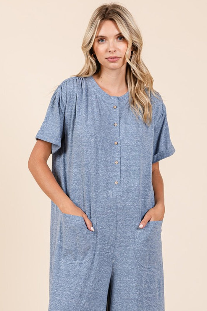 Mittoshop Button Detail Short Sleeve Wide Leg Jumpsuit - Brittney MADE