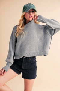 Aemi+Co Ribbed Hem Exposed Seam Round Neck Sweater - Brittney MADE