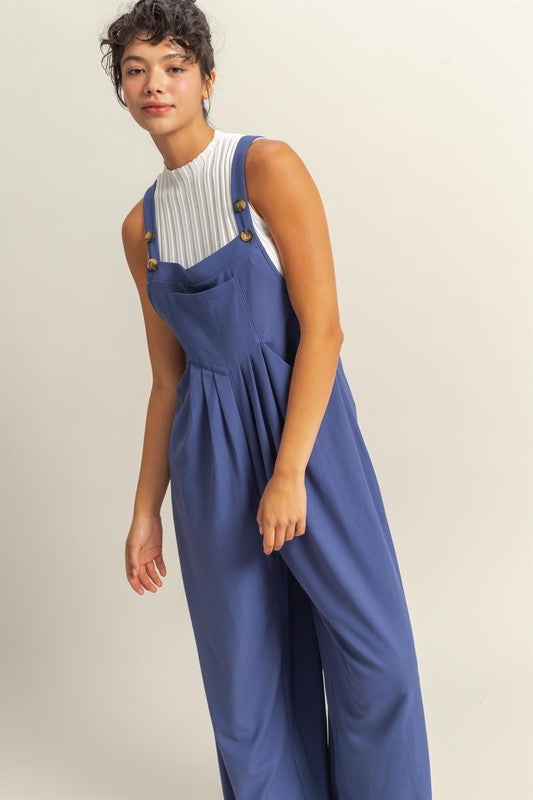 HYFVE Pleated Detail Front Pocket Wide Strap Overalls - Brittney MADE