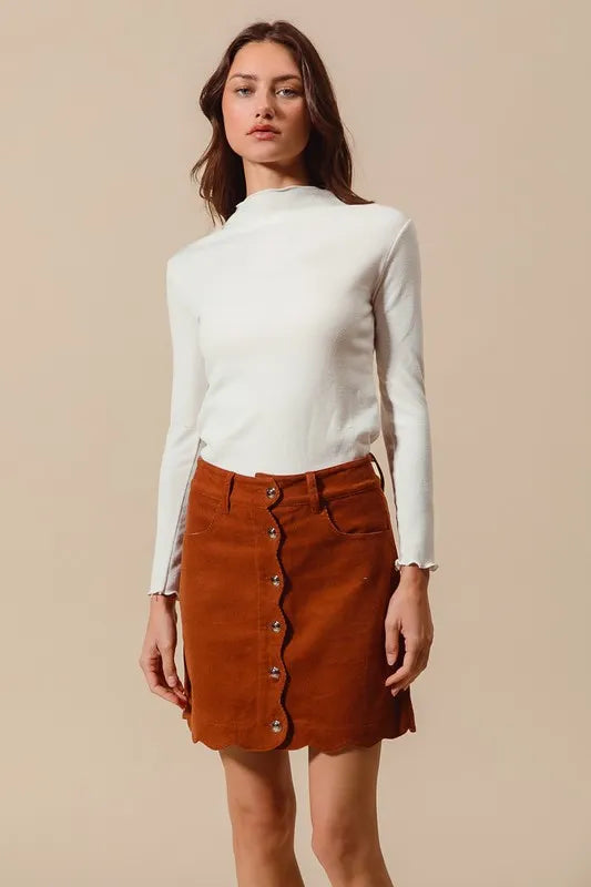 SO ME Scallop Buttoned Front Corduroy Mini Skirt - Brittney MADE
