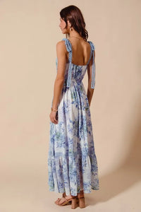 SO ME Floral Print Flowy Maxi Dress with Lace Ribbon Tie - Brittney MADE