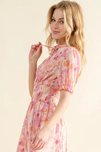 And The Why Full Size Smocked Waist Printed Midi Dress - Brittney MADE