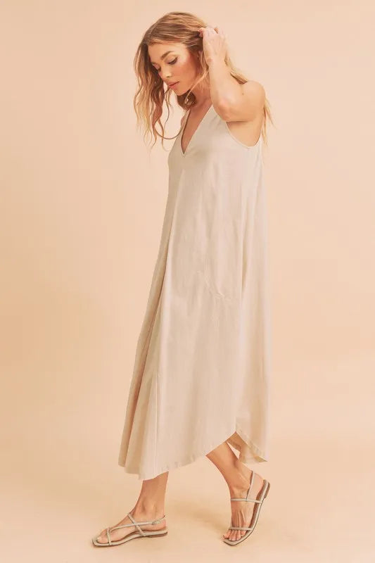 Aemi + Co Front Pleat Detail V-Neck Sleeveless Midi Dress - Brittney MADE