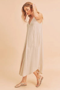 Aemi + Co Front Pleat Detail V-Neck Sleeveless Midi Dress - Brittney MADE
