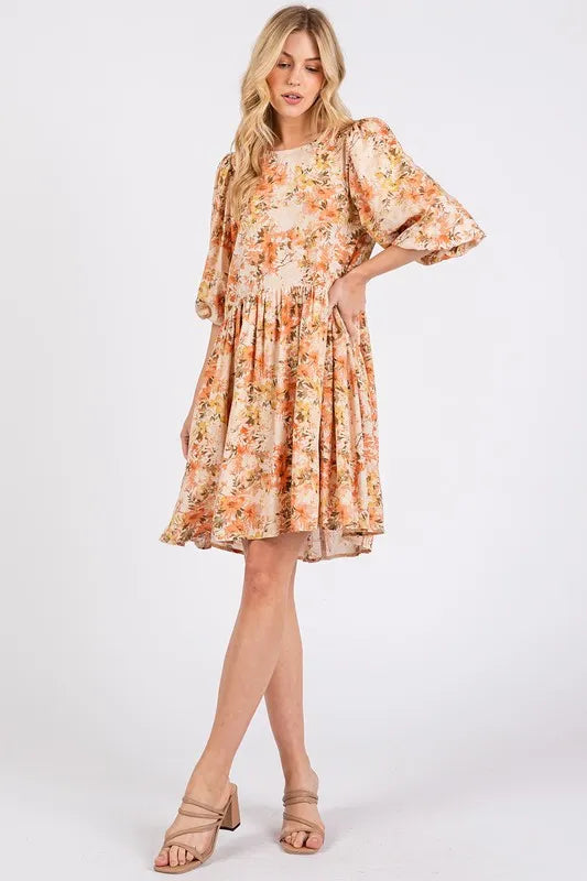 Mittoshop Flower Print Linen Blend Babydoll Mini Dress - Brittney MADE