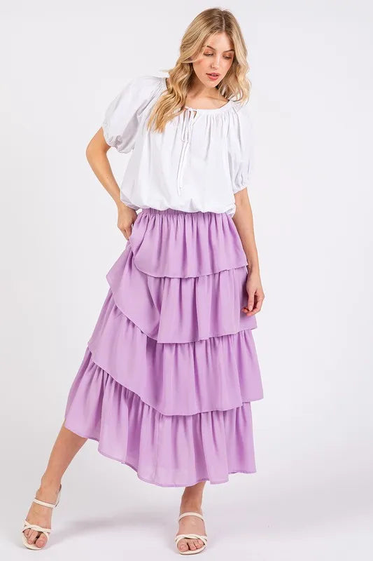 Mittoshop Chiffon Ruffle Layer Elastic Waist Midi Skirt - Brittney MADE