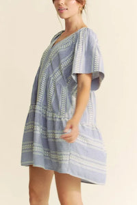 Davi & Dani Embroidered Stripe Ruffled Gingham Mini Dress - Brittney MADE