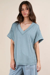 VERY J Full Size Soft Two Tone Casual Comfy Ribbed Knit Top Plus Size - Brittney MADE