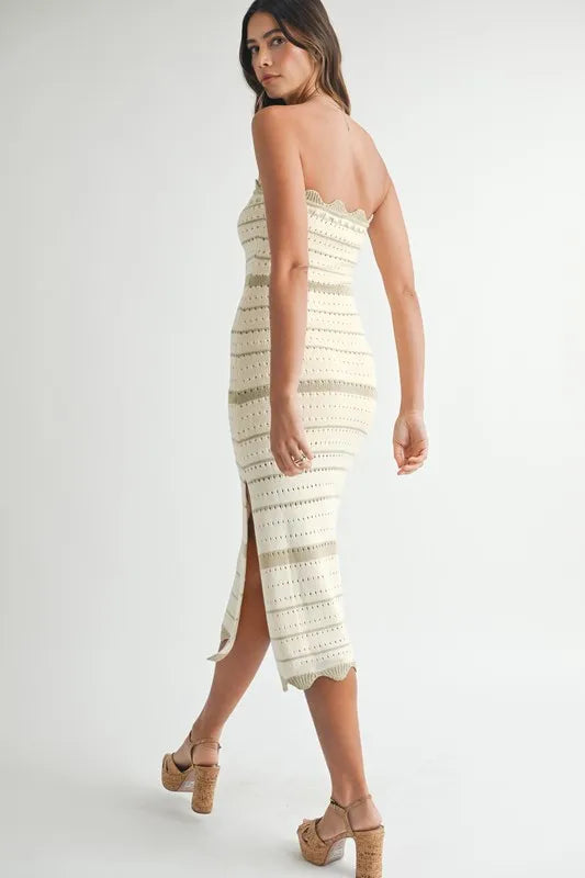 MABLE Contrast Striped Crochet Knit Midi Dress - Brittney MADE