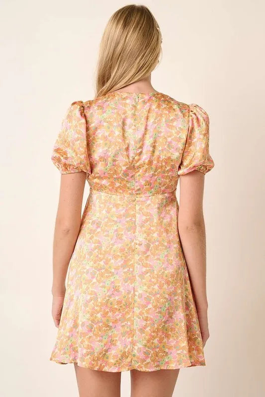 Mittoshop Printed V-Neck Puff Sleeve Mini Dress - Brittney MADE