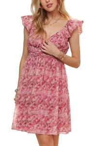 ADORA Watercolor Flower Shirred Tiered Ruffled Dress - Brittney MADE