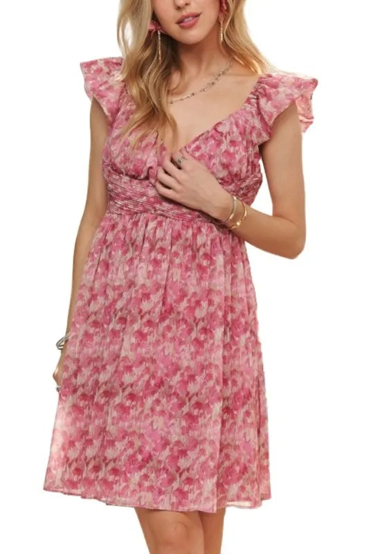 ADORA Watercolor Flower Shirred Tiered Ruffled Dress - Brittney MADE