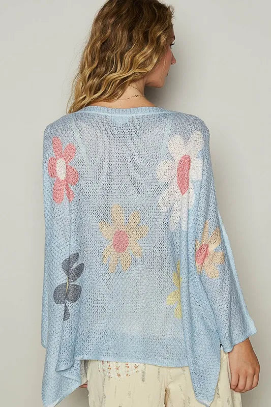 POL Flower Dropped Shoulder Long Sleeve Knit Top - Brittney MADE