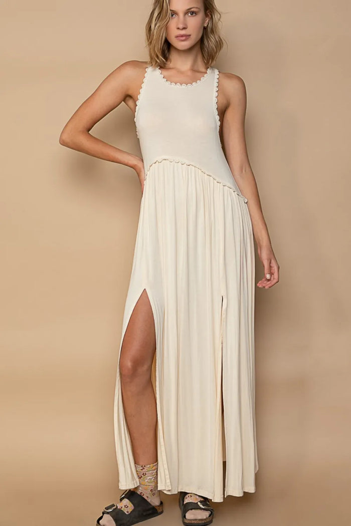 POL Sleeveless Back Zipper Front Slit Maxi Dress - Brittney MADE