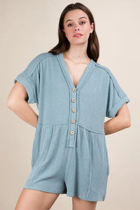 VERY J Two Tone Ribbed Knit Comfy Casual Romper - Brittney MADE