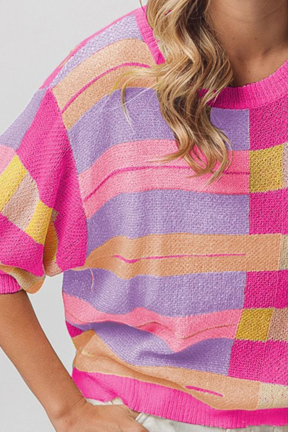 BiBi Multi Color Striped Round Neck Knit Top - Brittney MADE
