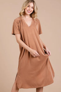Ces Femme Side Slit Short Sleeve Midi Dress with Pockets - Brittney MADE