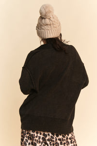 Davi & Dani Shawl Collar Ribbed Detail Button Up Cardigan - Brittney MADE