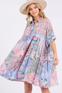 SAGE + FIG Floral Collared Neck Half Sleeve Mini Shirt Dress - Brittney MADE