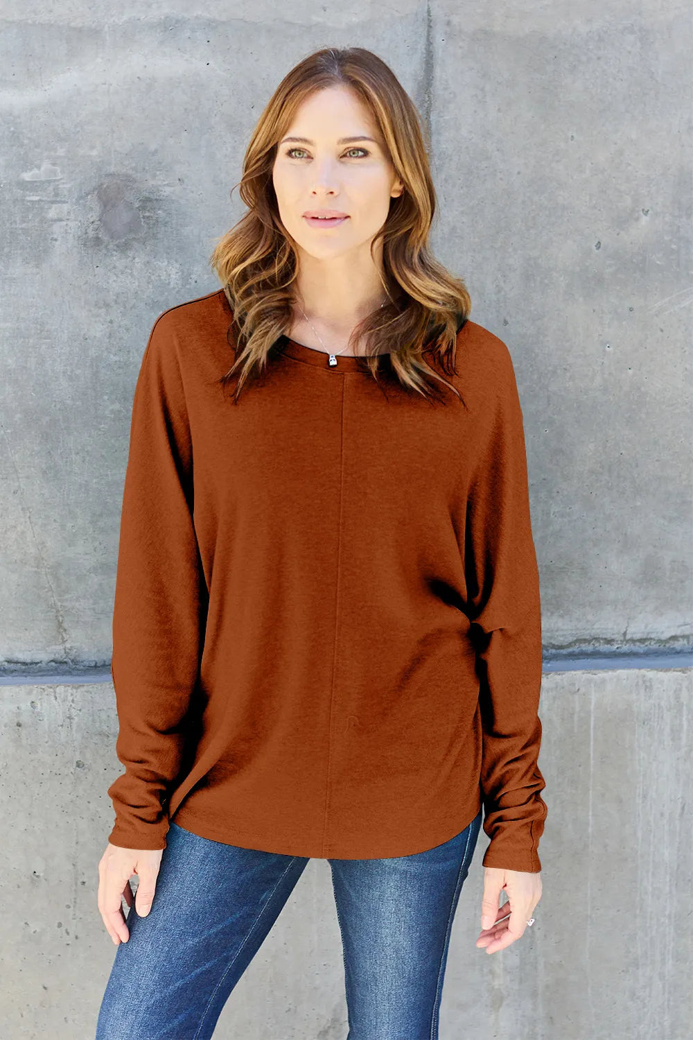 Double Take Full Size Round Neck Long Sleeve T-Shirt - Brittney MADE