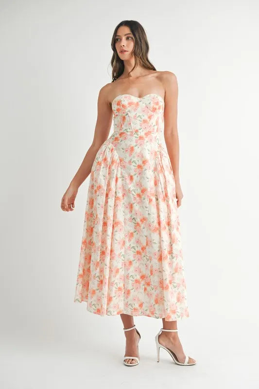 MABLE Sweetheart Neckline Floral Printed Midi Dress - Brittney MADE