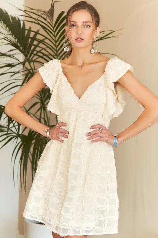 ADORA Tie Back V-Neck Ruffle Sleeve Dress - Brittney MADE