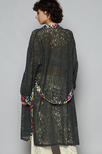 POL Floral Trim Lace Open Front Longline Cardigan - Brittney MADE