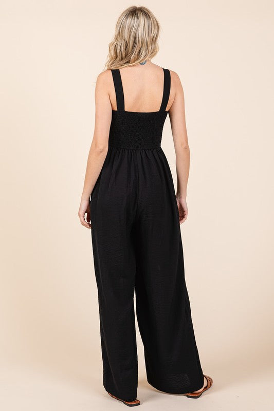 Mittoshop Smocked Wide Strap Wide Leg Overalls - Brittney MADE