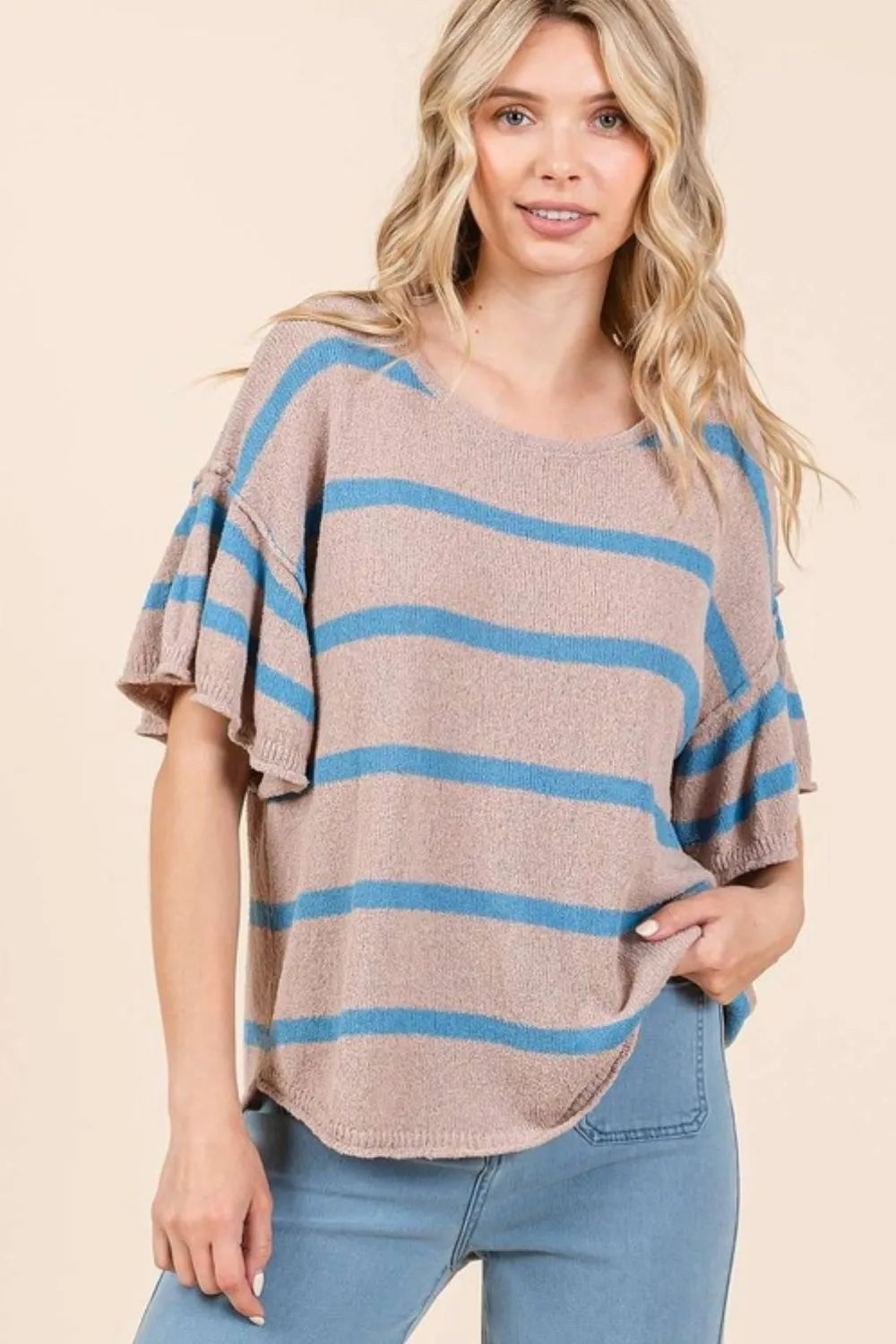 Mittoshop Striped Flounce Sleeve Knit Top - Brittney MADE