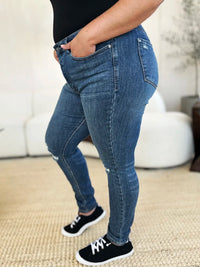 Judy Blue Full Size Mid Waist Distressed Slim Jeans - Brittney MADE