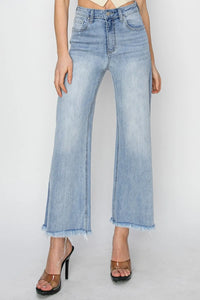RISEN High Rise Crop Wide Fray Hem Jeans - Brittney MADE
