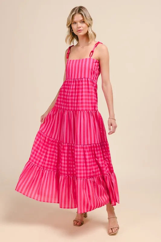 SO ME Stripe Tiered Maxi Dress with Colorful Chain Strap - Brittney MADE