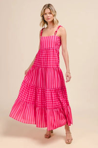 SO ME Stripe Tiered Maxi Dress with Colorful Chain Strap - Brittney MADE