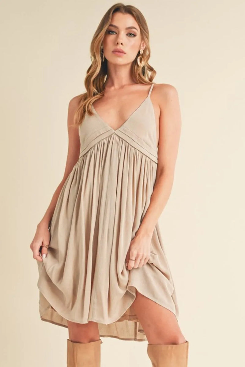 Aemi + Co Ruched Plunge Mini Cami Dress - Brittney MADE