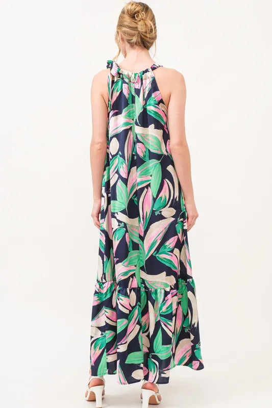 And The Why Botanical Printed Halterneck Tiered Maxi Dress - Brittney MADE