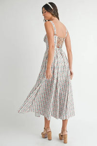 MABLE Floral Print Bustier Back Lace Up Midi Dress - Brittney MADE