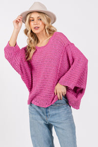 SAGE + FIG Distressed Asymmetrical Open Stitch Sweater - Brittney MADE