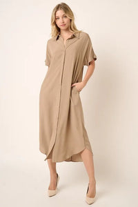 Mittoshop Collared Neck Dolman Short Sleeve Midi Shirt Dress - Brittney MADE