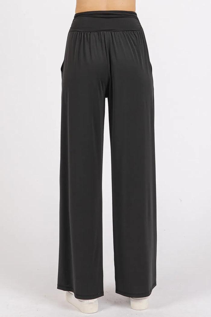 Mittoshop Stretch Banded Waist Wide Leg Pants with Pockets - Brittney MADE